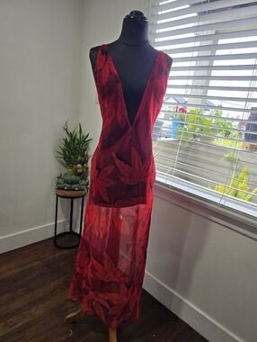 Frederick's of Hollywood Red Floral Sheer Nightgown.